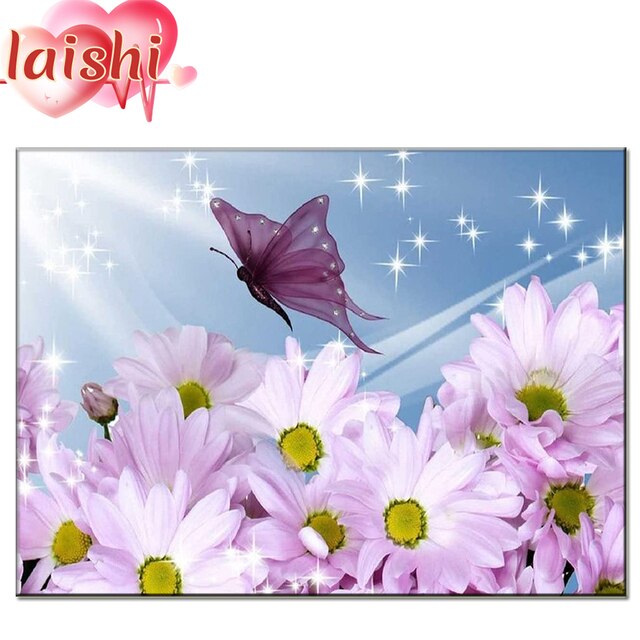 Haft diamentowy - jasnoróżowy kwiat z motylem - zestaw do malowania diamentami - mozaika - dżety - sztuka ręczna - Wianko - 2
