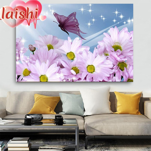 Haft diamentowy - jasnoróżowy kwiat z motylem - zestaw do malowania diamentami - mozaika - dżety - sztuka ręczna - Wianko - 3