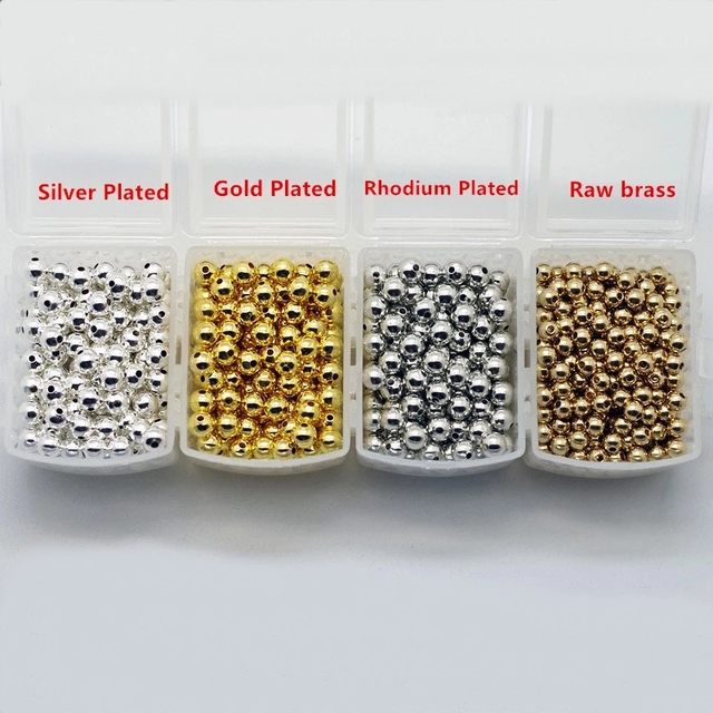 100 sztuk złotych posrebrzanych koralików metalowych, miedzi, różne rozmiary: 2, 2.5, 3, 4, 5, 6, 8, 10, 12 mm - Wianko - 1