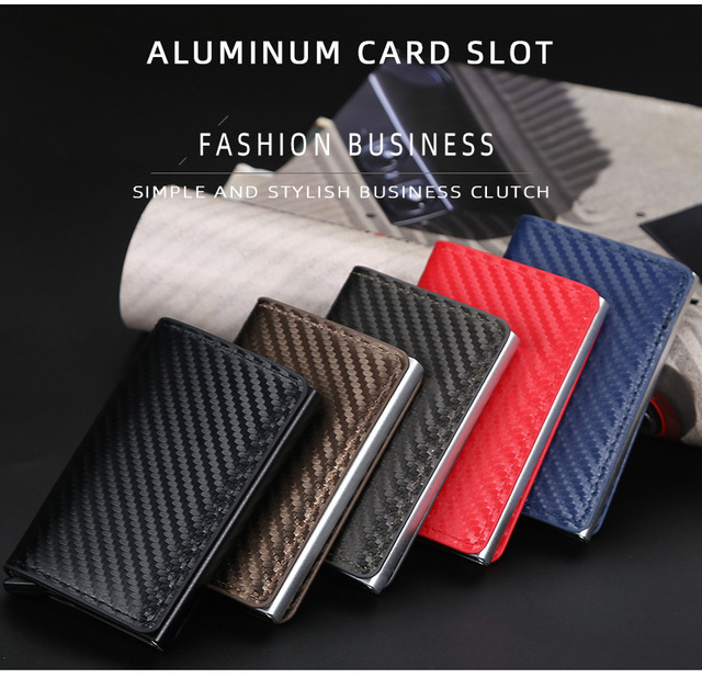 Etui na karty kredytowe RFID Blocking Carbon Aluminium – Portfel biznesowy dla mężczyzn, Slim Mini, mała portmonetka, czarny - Wianko - 3