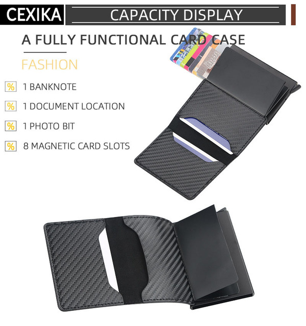 Etui na karty kredytowe RFID Blocking Carbon Aluminium – Portfel biznesowy dla mężczyzn, Slim Mini, mała portmonetka, czarny - Wianko - 8