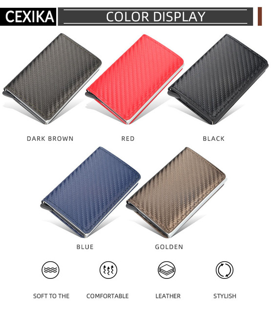 Etui na karty kredytowe RFID Blocking Carbon Aluminium – Portfel biznesowy dla mężczyzn, Slim Mini, mała portmonetka, czarny - Wianko - 7