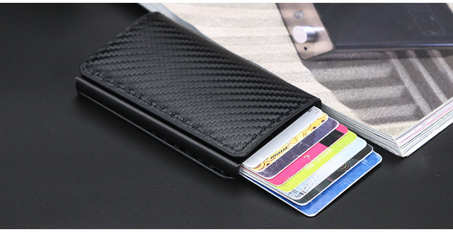 Etui na karty kredytowe RFID Blocking Carbon Aluminium – Portfel biznesowy dla mężczyzn, Slim Mini, mała portmonetka, czarny - Wianko - 15
