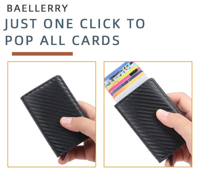 Etui na karty kredytowe RFID Blocking Carbon Aluminium – Portfel biznesowy dla mężczyzn, Slim Mini, mała portmonetka, czarny - Wianko - 5
