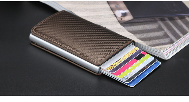 Etui na karty kredytowe RFID Blocking Carbon Aluminium – Portfel biznesowy dla mężczyzn, Slim Mini, mała portmonetka, czarny - Wianko - 19