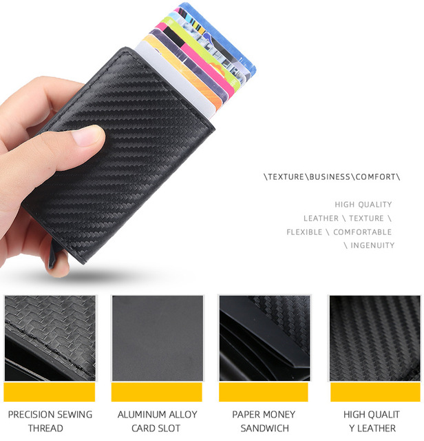 Etui na karty kredytowe RFID Blocking Carbon Aluminium – Portfel biznesowy dla mężczyzn, Slim Mini, mała portmonetka, czarny - Wianko - 4