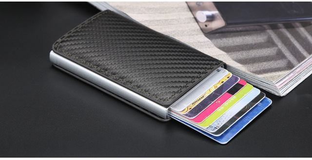 Etui na karty kredytowe RFID Blocking Carbon Aluminium – Portfel biznesowy dla mężczyzn, Slim Mini, mała portmonetka, czarny - Wianko - 16