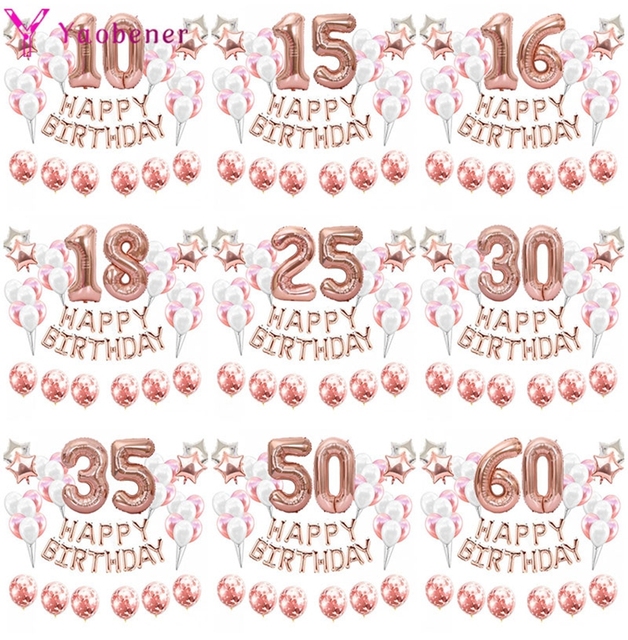 37 sztuk złotych foliowych lateksowych balonów cyfrowych dekoracji na urodziny - 10 15 16 21 25 30 35 40 50 60 lat - Wianko - 1
