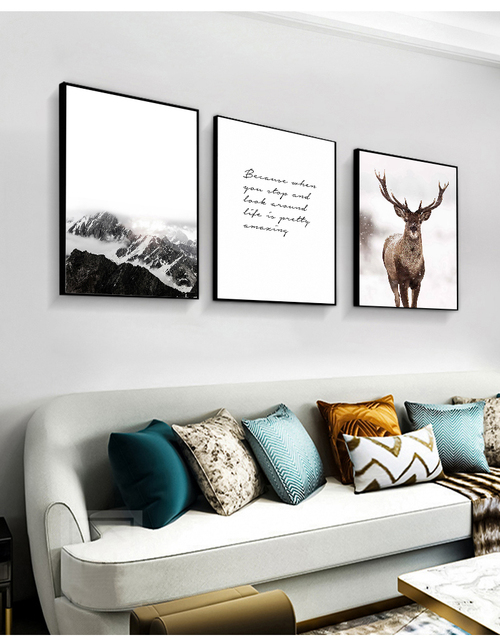 Obraz na ścianę do salonu, malarstwo nowoczesne, styl skandynawski, płótno ozdobne, drukowany, Deer Mountain, natura - Wianko - 4