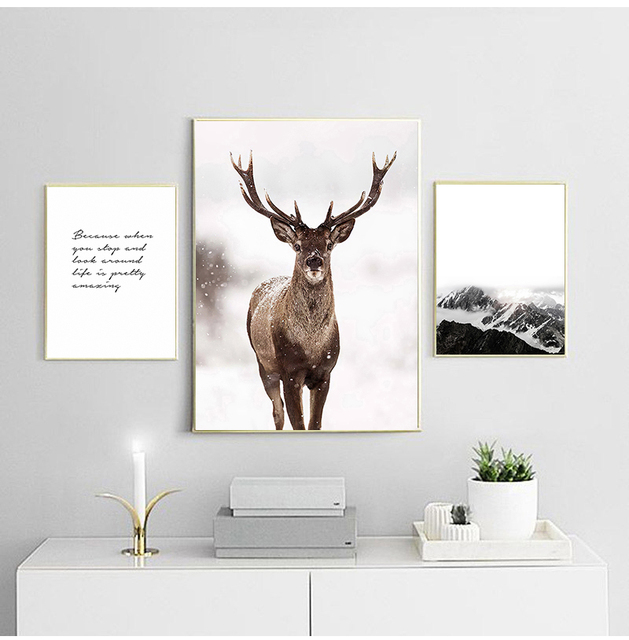 Obraz na ścianę do salonu, malarstwo nowoczesne, styl skandynawski, płótno ozdobne, drukowany, Deer Mountain, natura - Wianko - 3