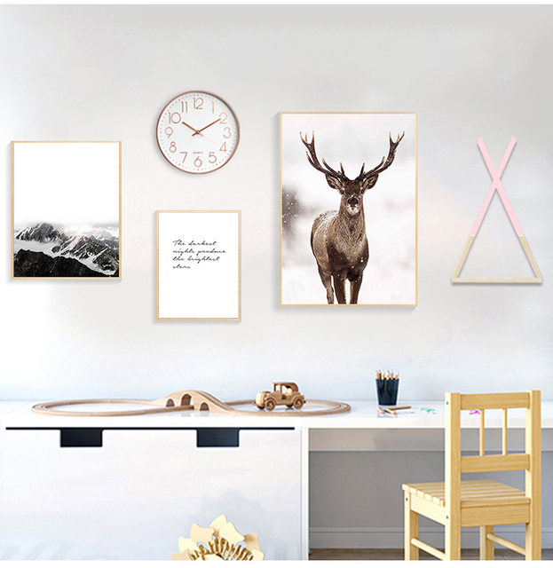 Obraz na ścianę do salonu, malarstwo nowoczesne, styl skandynawski, płótno ozdobne, drukowany, Deer Mountain, natura - Wianko - 2