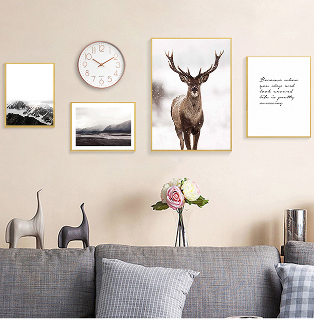 Obraz na ścianę do salonu, malarstwo nowoczesne, styl skandynawski, płótno ozdobne, drukowany, Deer Mountain, natura - Wianko - 1
