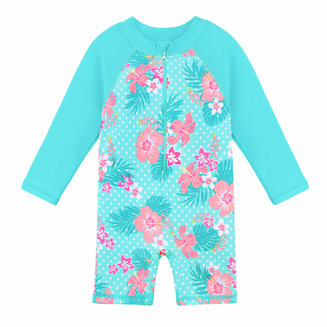 Jednoczęściowy strój kąpielowy dla dzieci BAOHULU UPF50+ z długim rękawem, w kwiatowy wzór dla niemowląt i małych dziewczynek i chłopców - Wianko - 2