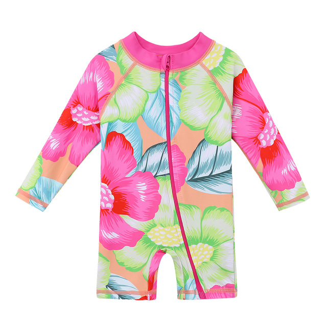 Jednoczęściowy strój kąpielowy dla dzieci BAOHULU UPF50+ z długim rękawem, w kwiatowy wzór dla niemowląt i małych dziewczynek i chłopców - Wianko - 21