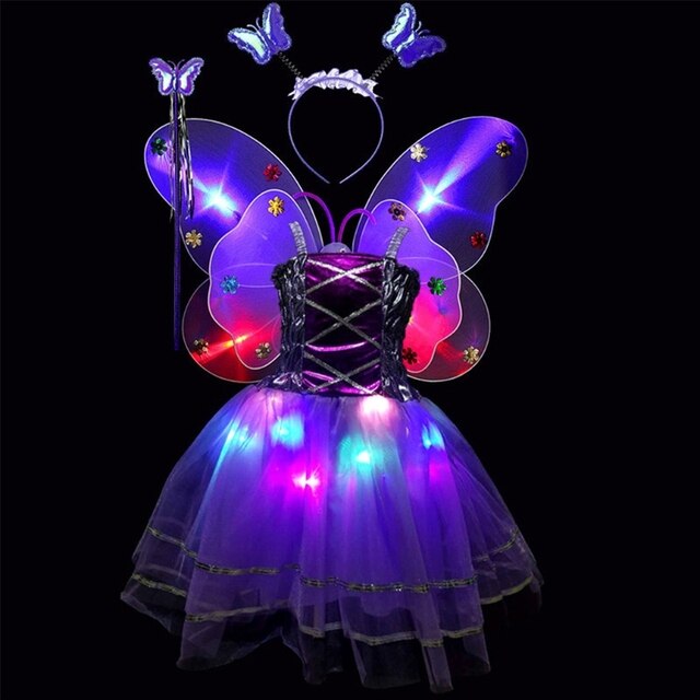 Zestaw 4 sztuk dla dziewcząt: wróżka miga, bez rękawów, LED Tutu sukienka, skrzydło motyla, pałąk - idealny strój na przyjęcie czy występ - Wianko - 8