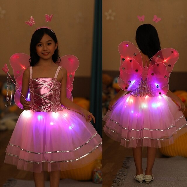 Zestaw 4 sztuk dla dziewcząt: wróżka miga, bez rękawów, LED Tutu sukienka, skrzydło motyla, pałąk - idealny strój na przyjęcie czy występ - Wianko - 3