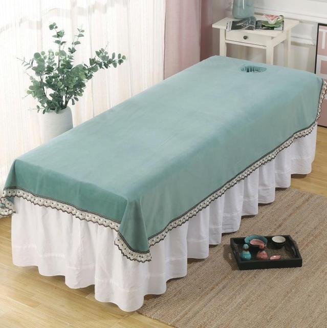 Łóżko pojedyncze aksamitne z falbaną, dedykowane do salonu kosmetycznego, kryształowy arkusz, masaż, narzuta z kurzem, D-87 - Wianko - 5