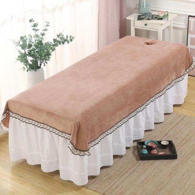 Łóżko pojedyncze aksamitne z falbaną, dedykowane do salonu kosmetycznego, kryształowy arkusz, masaż, narzuta z kurzem, D-87 - Wianko - 3
