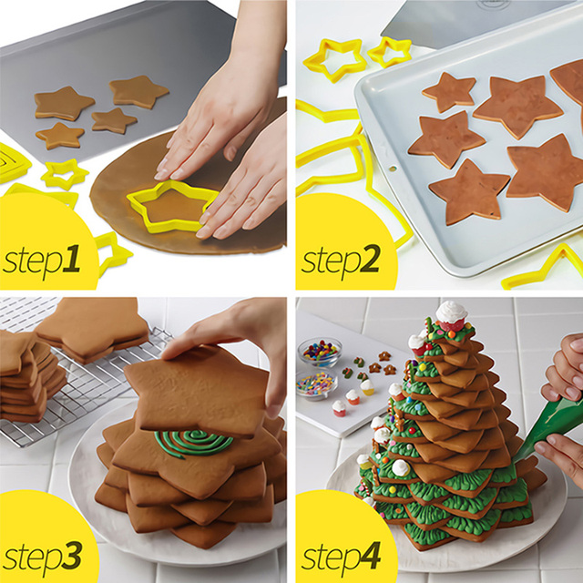 Zestaw 6 sztuk 3D foremek do ciast - choinka, gwiazda, kwiat, serce, kremówka - idealne do wykrawania ciasteczek i herbatników, narzędzia do dekorowania ciast - mold DIY - Wianko - 5