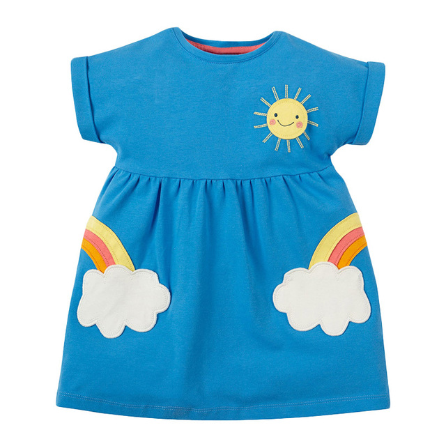 Sukienka marki Little Maven dla dziewczynek 2-7 lat z aplikacją w motywy słońca, chmury i tęczę, wykonana z bawełny, letnia- niebieska - Wianko - 13