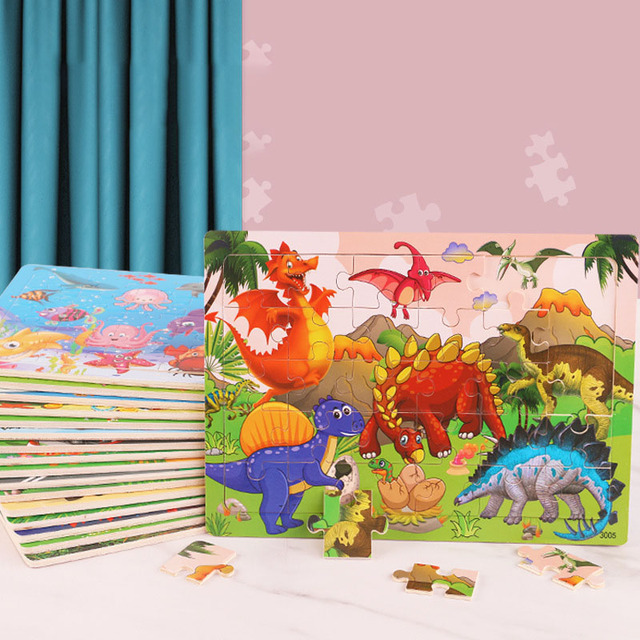Drewniane puzzle 30 sztuk dinozaur Cartoon świat zwierząt dla dzieci - zabawki do gier, rodzicielstwo - Wianko - 19