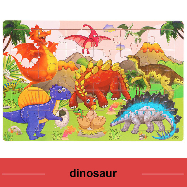 Drewniane puzzle 30 sztuk dinozaur Cartoon świat zwierząt dla dzieci - zabawki do gier, rodzicielstwo - Wianko - 39