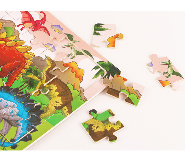 Drewniane puzzle 30 sztuk dinozaur Cartoon świat zwierząt dla dzieci - zabawki do gier, rodzicielstwo - Wianko - 23