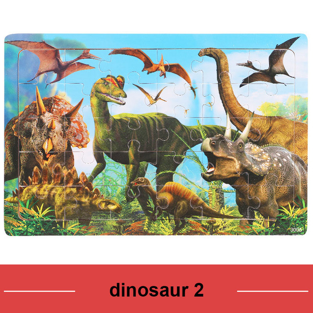 Drewniane puzzle 30 sztuk dinozaur Cartoon świat zwierząt dla dzieci - zabawki do gier, rodzicielstwo - Wianko - 30