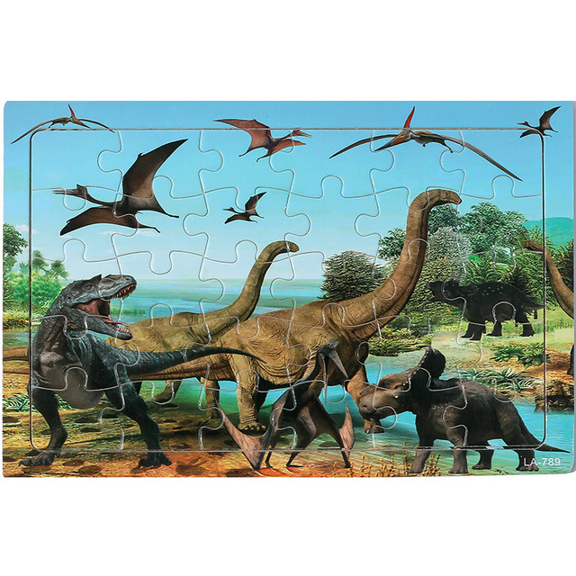 Drewniane puzzle 30 sztuk dinozaur Cartoon świat zwierząt dla dzieci - zabawki do gier, rodzicielstwo - Wianko - 48