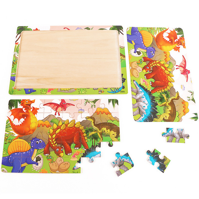 Drewniane puzzle 30 sztuk dinozaur Cartoon świat zwierząt dla dzieci - zabawki do gier, rodzicielstwo - Wianko - 26