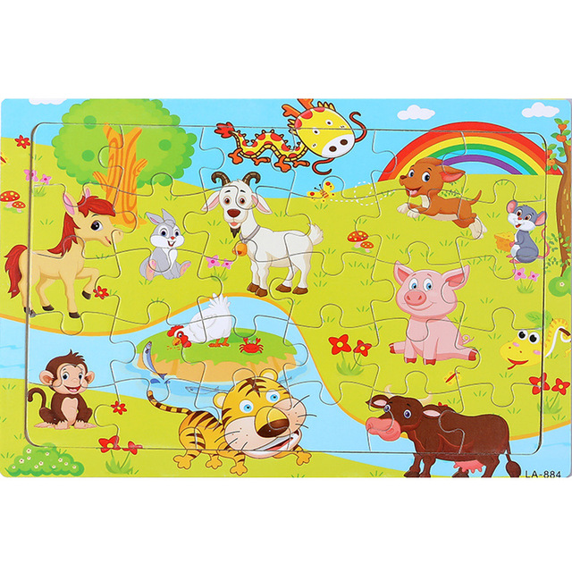 Drewniane puzzle 30 sztuk dinozaur Cartoon świat zwierząt dla dzieci - zabawki do gier, rodzicielstwo - Wianko - 43