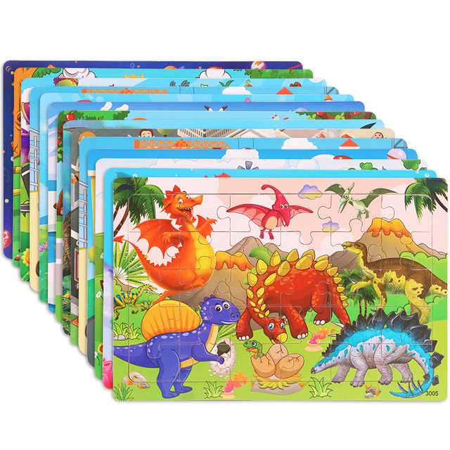Drewniane puzzle 30 sztuk dinozaur Cartoon świat zwierząt dla dzieci - zabawki do gier, rodzicielstwo - Wianko - 20