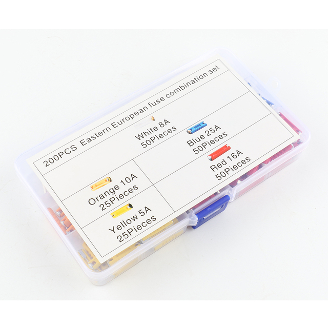 Zestaw 200 sztuk bezpieczników wschodnioeuropejskich 5A, 8A, 10A, 16A, 25A - Wianko - 1