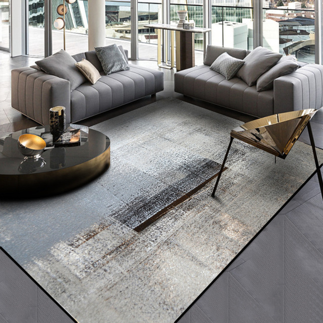 Mata podłogowa dywan do pokoju dziennego - stylowa, nowoczesna, abstrakcyjna. Kolor czarny i szary. Idealna do sypialni i kuchni - Wianko - 3