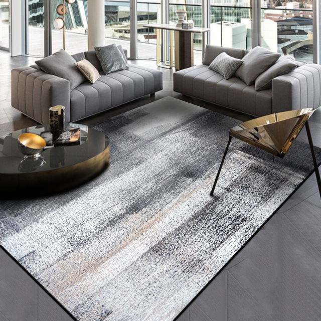 Mata podłogowa dywan do pokoju dziennego - stylowa, nowoczesna, abstrakcyjna. Kolor czarny i szary. Idealna do sypialni i kuchni - Wianko - 2