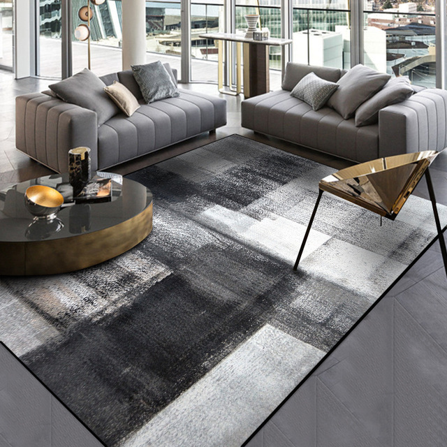 Mata podłogowa dywan do pokoju dziennego - stylowa, nowoczesna, abstrakcyjna. Kolor czarny i szary. Idealna do sypialni i kuchni - Wianko - 1