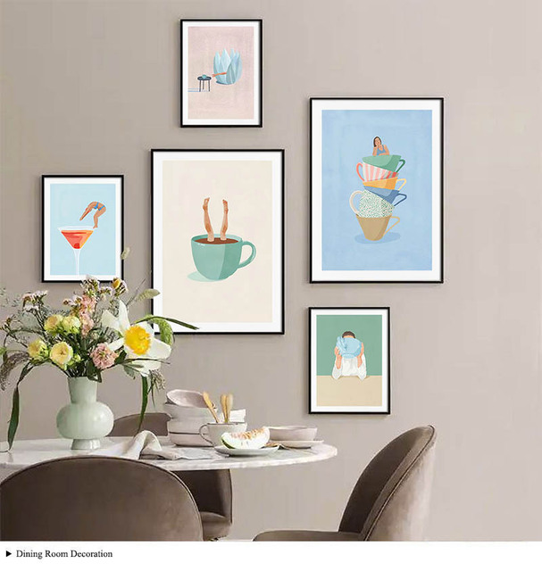 Estetyczna ilustracja - HD Print plakat grafika kawa napój prosty płótno ściana artystyczny obraz jadalnia dekoracja kuchenna - Wianko - 5
