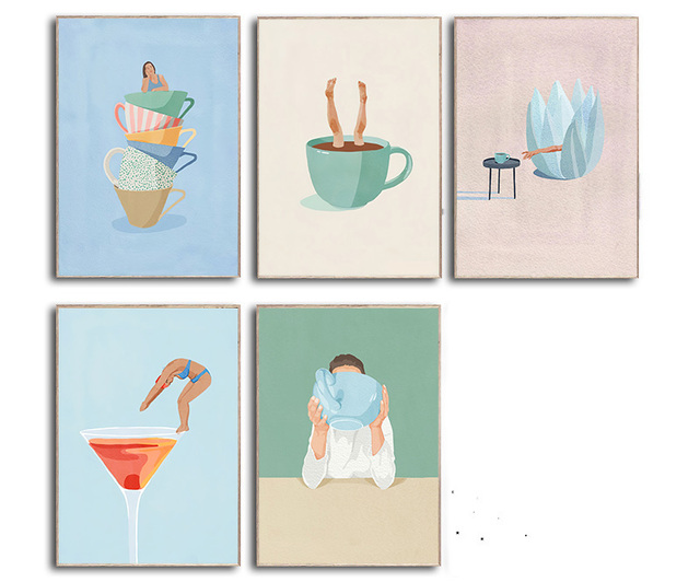 Estetyczna ilustracja - HD Print plakat grafika kawa napój prosty płótno ściana artystyczny obraz jadalnia dekoracja kuchenna - Wianko - 2