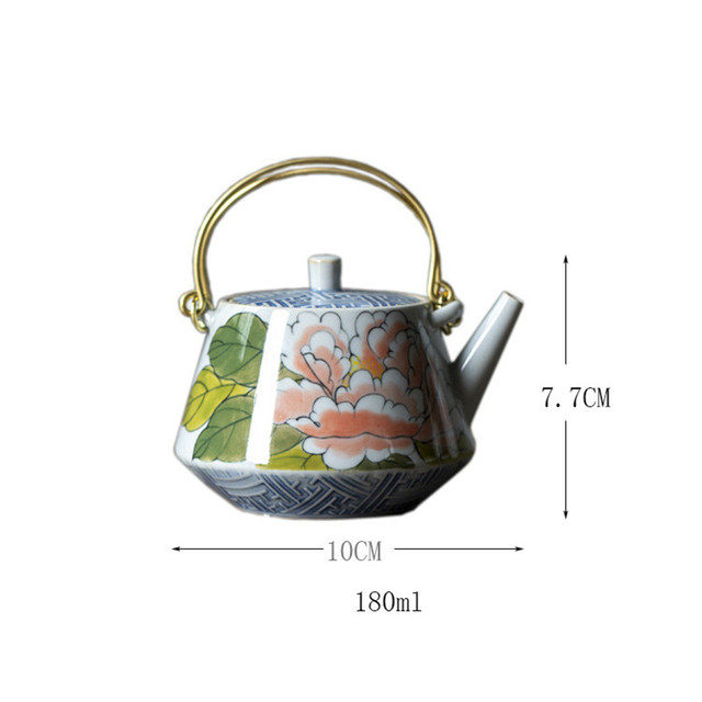 Porcelanowy dzbanek do herbaty ręcznie malowany w kolorach niebieskim i białym - 180ML - Wianko - 1