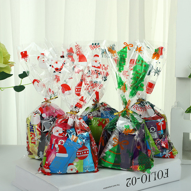 Torba na prezenty świąteczne: 50 sztuk, wzór świętego Mikołaja, celofanowa, idealna do pakowania pieczonych cukierków - Wianko - 1