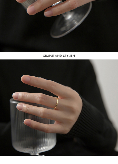 Minimalistyczny pierścionek damski Modian wykonany ze srebra 925, prosty i delikatny, w złotym kolorze, wieżowy - Wianko - 4