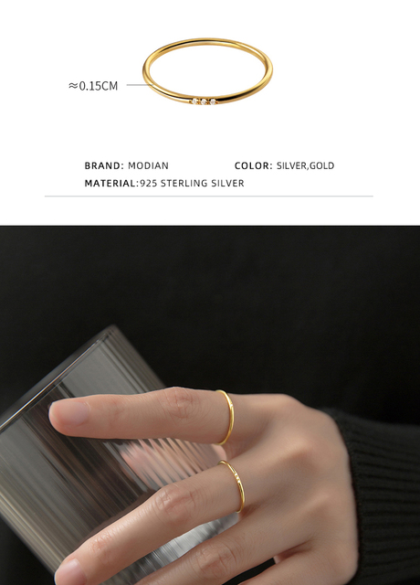 Minimalistyczny pierścionek damski Modian wykonany ze srebra 925, prosty i delikatny, w złotym kolorze, wieżowy - Wianko - 3
