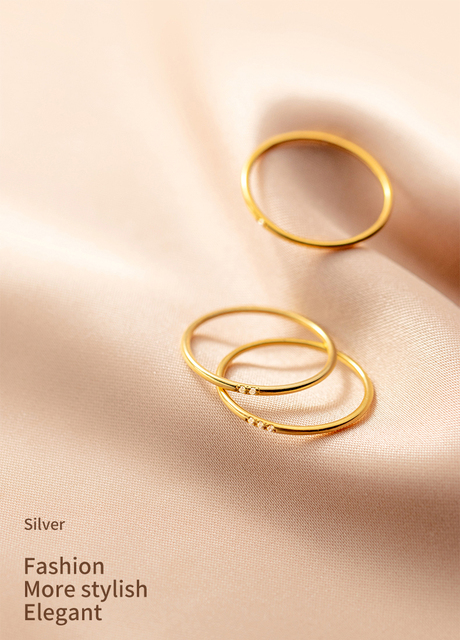 Minimalistyczny pierścionek damski Modian wykonany ze srebra 925, prosty i delikatny, w złotym kolorze, wieżowy - Wianko - 1