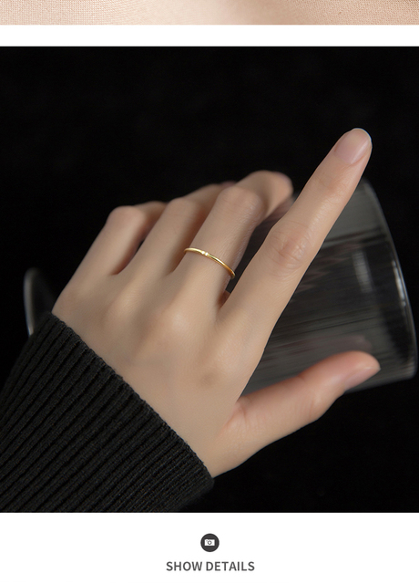 Minimalistyczny pierścionek damski Modian wykonany ze srebra 925, prosty i delikatny, w złotym kolorze, wieżowy - Wianko - 7