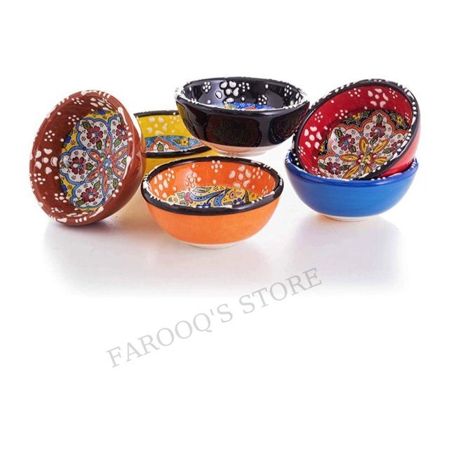 Multikolorowy zestaw 6 ręcznie malowanych misek z ozdobnym wzorem tureckiego ceramiki - autentyczne, pomarańczowo-kokosowe - Wianko - 5