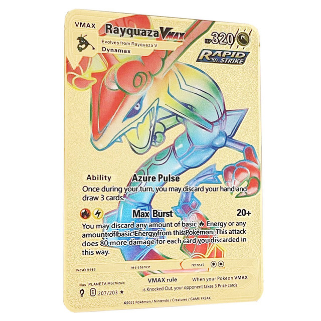 Złote karty Pokemon Rainbow Rayquaza Vmax - kolekcja dla dzieci, język angielski, żelazne metalowe litery - Wianko - 3