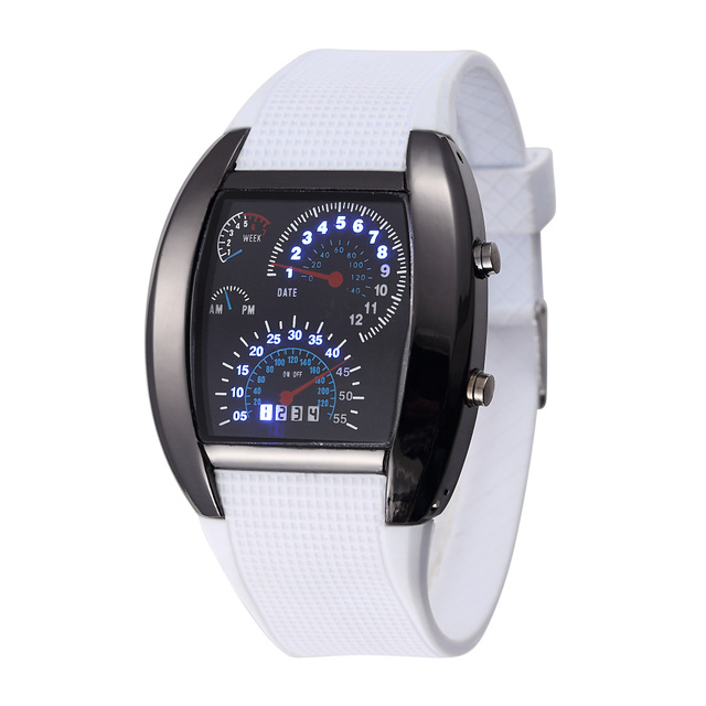 Nowoczesne zegarki LED Casual z miernikiem auta, czarna matryca z migającymi kropkami, sportowy zegar wyścigowy unisex - Wianko - 3
