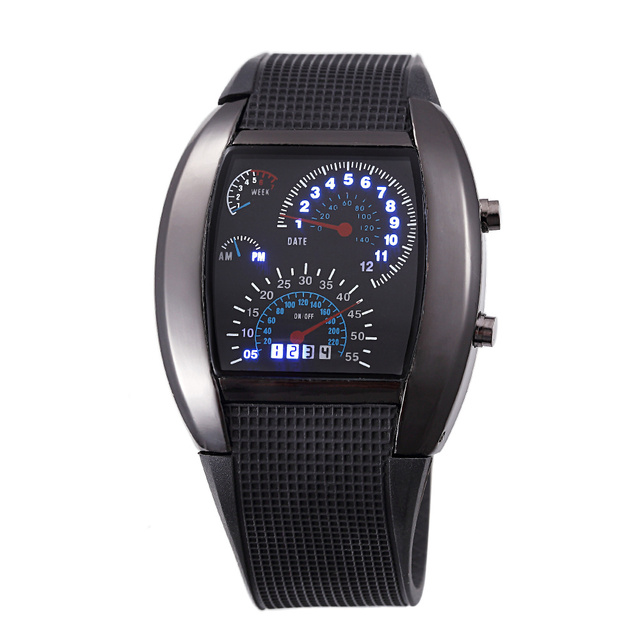 Nowoczesne zegarki LED Casual z miernikiem auta, czarna matryca z migającymi kropkami, sportowy zegar wyścigowy unisex - Wianko - 5