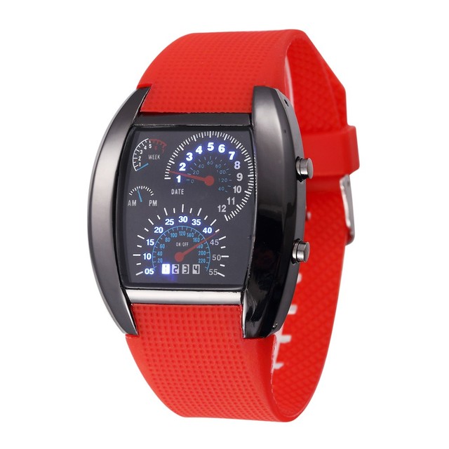 Nowoczesne zegarki LED Casual z miernikiem auta, czarna matryca z migającymi kropkami, sportowy zegar wyścigowy unisex - Wianko - 7