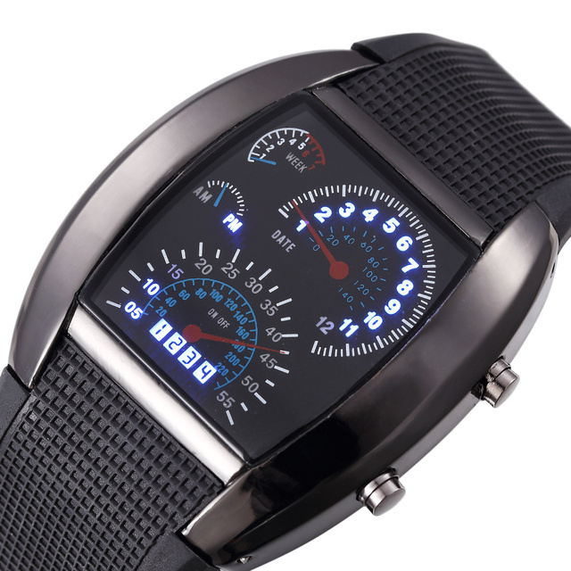 Nowoczesne zegarki LED Casual z miernikiem auta, czarna matryca z migającymi kropkami, sportowy zegar wyścigowy unisex - Wianko - 1
